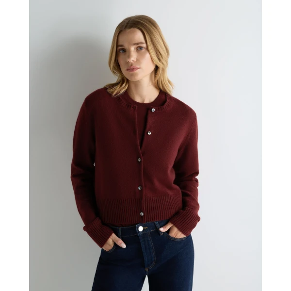 N.Peal Chunky Crop Cashmere Cardigan in Rustic Red