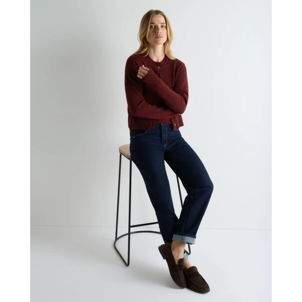 N.Peal Chunky Crop Cashmere Cardigan in Rustic Red