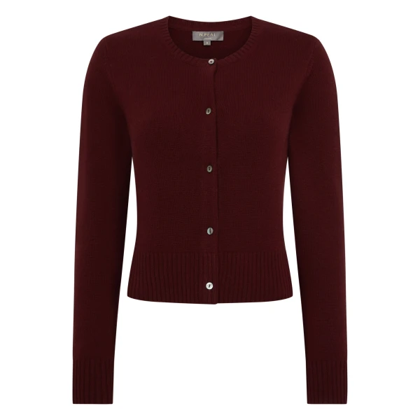Chunky Crop Cashmere Cardigan in Rustic Red
