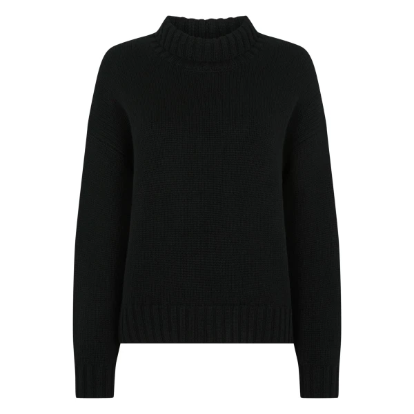 N.Peal Chunky Funnel Neck Cashmere Jumper in Black | Turtlenecks | Coveti