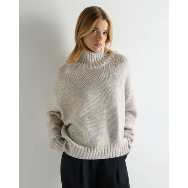 N.Peal Chunky Funnel Neck Cashmere Jumper in Cashmere Grey Melange