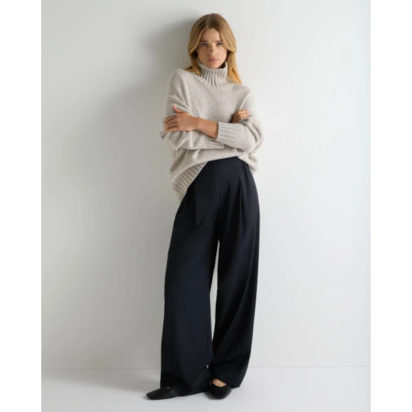 N.Peal Chunky Funnel Neck Cashmere Jumper in Cashmere Grey Melange