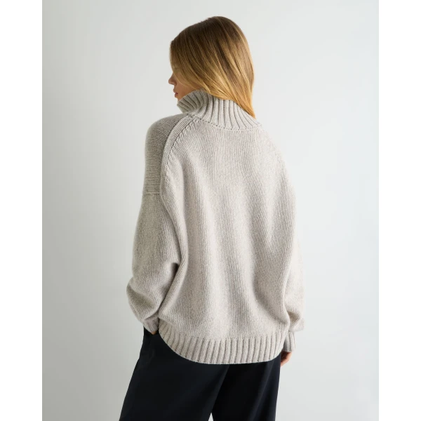N.Peal Chunky Funnel Neck Cashmere Jumper in Cashmere Grey Melange