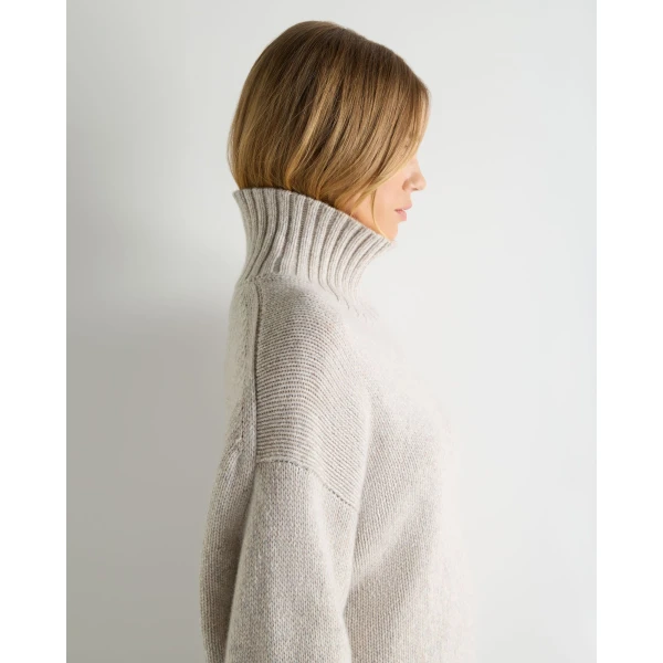 N.Peal Chunky Funnel Neck Cashmere Jumper in Cashmere Grey Melange