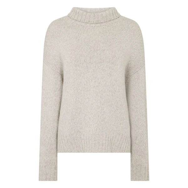 N.Peal Chunky Funnel Neck Cashmere Jumper in Cashmere Grey Melange | Turtlenecks | Coveti