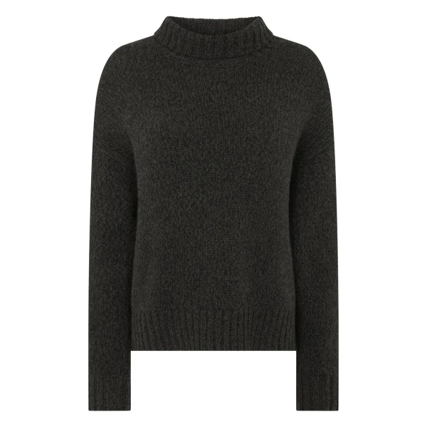 Chunky Funnel Neck Cashmere Jumper in Grey Moss Melange