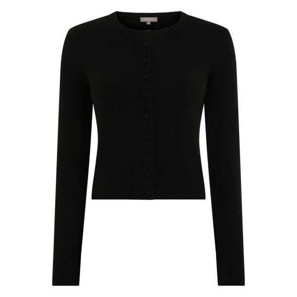 N.Peal Covered Button Cashmere Cardigan in Black | Cardigan | Coveti