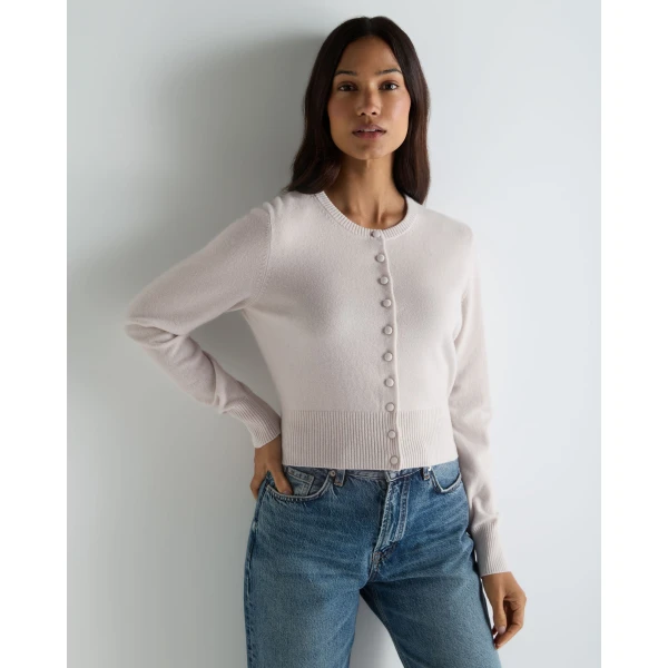 N.Peal Covered Button Cashmere Cardigan in Snow Grey