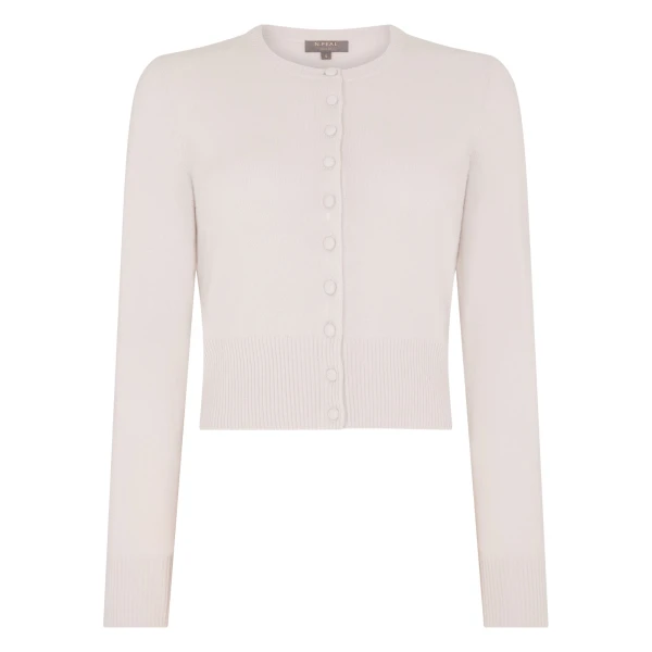 Covered Button Cashmere Cardigan in Snow Grey
