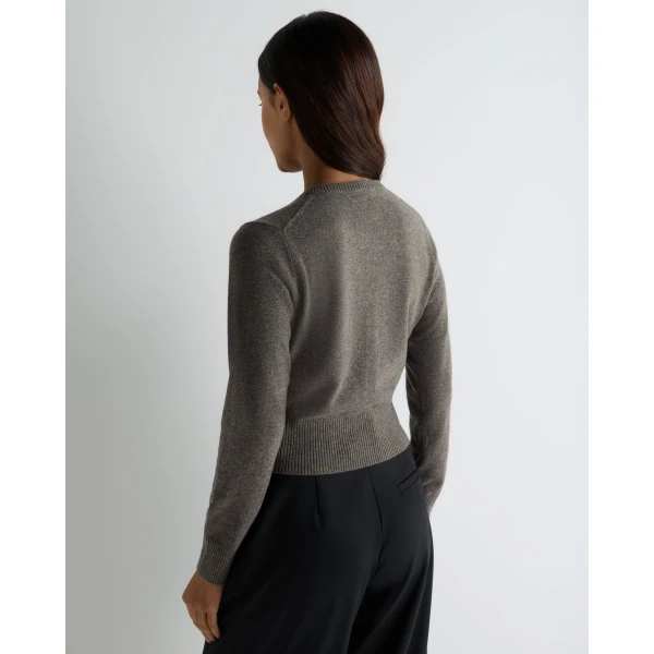 N.Peal Covered Button Cashmere Cardigan in Wood Smoke Brown