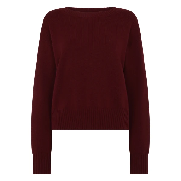 Crop Boat Neck Cashmere Jumper in Rustic Red