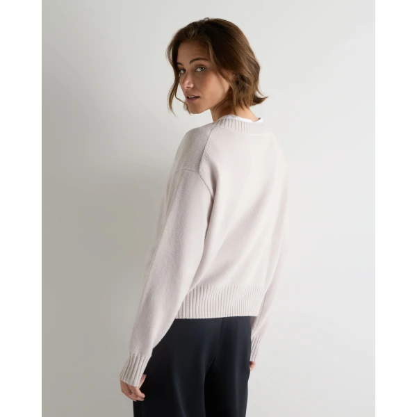 N.Peal Crop Boat Neck Cashmere Jumper in Snow Grey