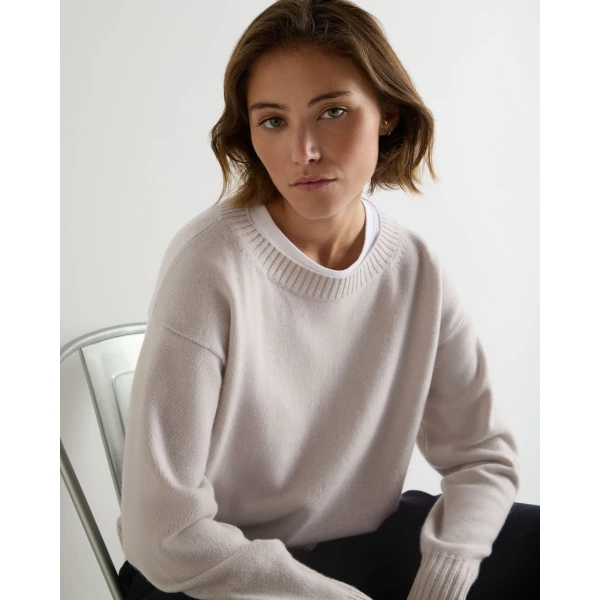 N.Peal Crop Boat Neck Cashmere Jumper in Snow Grey