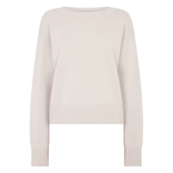 N.Peal Crop Boat Neck Cashmere Jumper in Snow Grey | Sweaters | Coveti