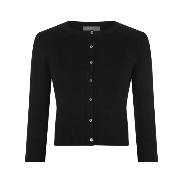 Darcie Superfine Cashmere Cropped Cardigan in Black