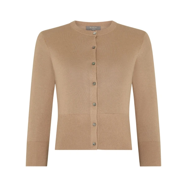 Darcie Superfine Cashmere Cropped Cardigan in Caramel Brown