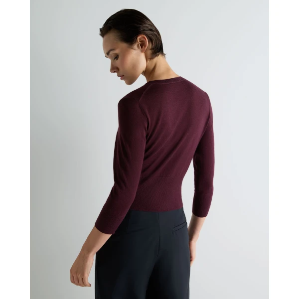 N.Peal Darcie Superfine Cashmere Cropped Cardigan in Damson Red