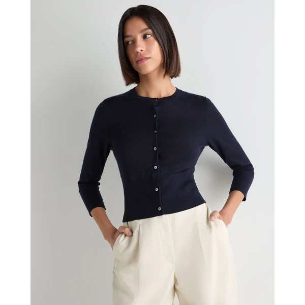 N.Peal Darcie Superfine Cashmere Cropped Cardigan in Navy Blue