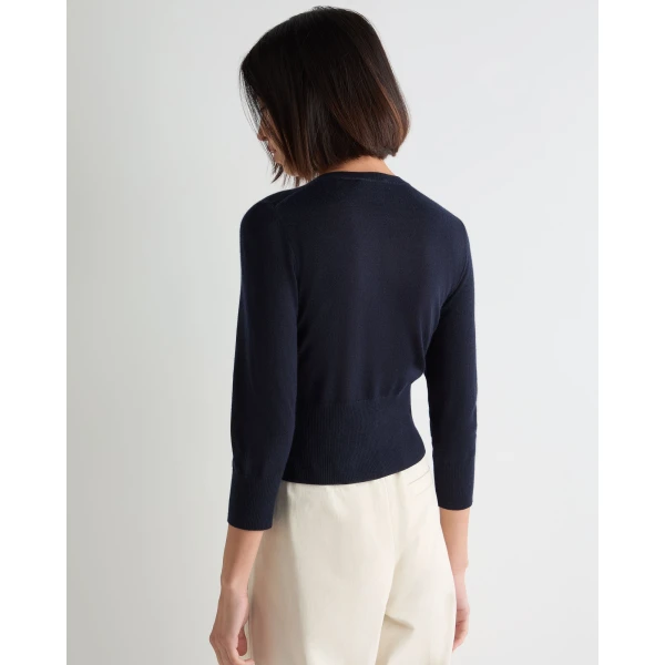 N.Peal Darcie Superfine Cashmere Cropped Cardigan in Navy Blue