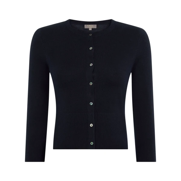 Darcie Superfine Cashmere Cropped Cardigan in Navy Blue