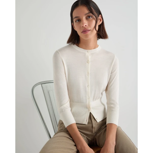 N.Peal Darcie Superfine Cashmere Cropped Cardigan in New Ivory White