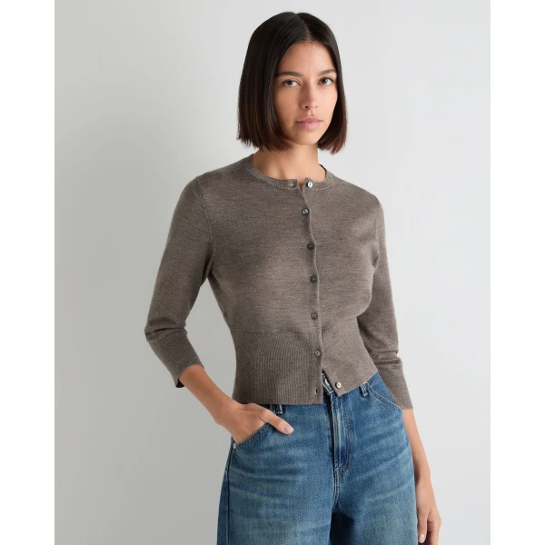 N.Peal Darcie Superfine Cashmere Cropped Cardigan in Pecan Brown