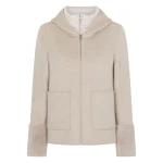 N.Peal Double Layer Jacket With Fur Trim in Beige Brown Dogtooth | Jackets | Coveti
