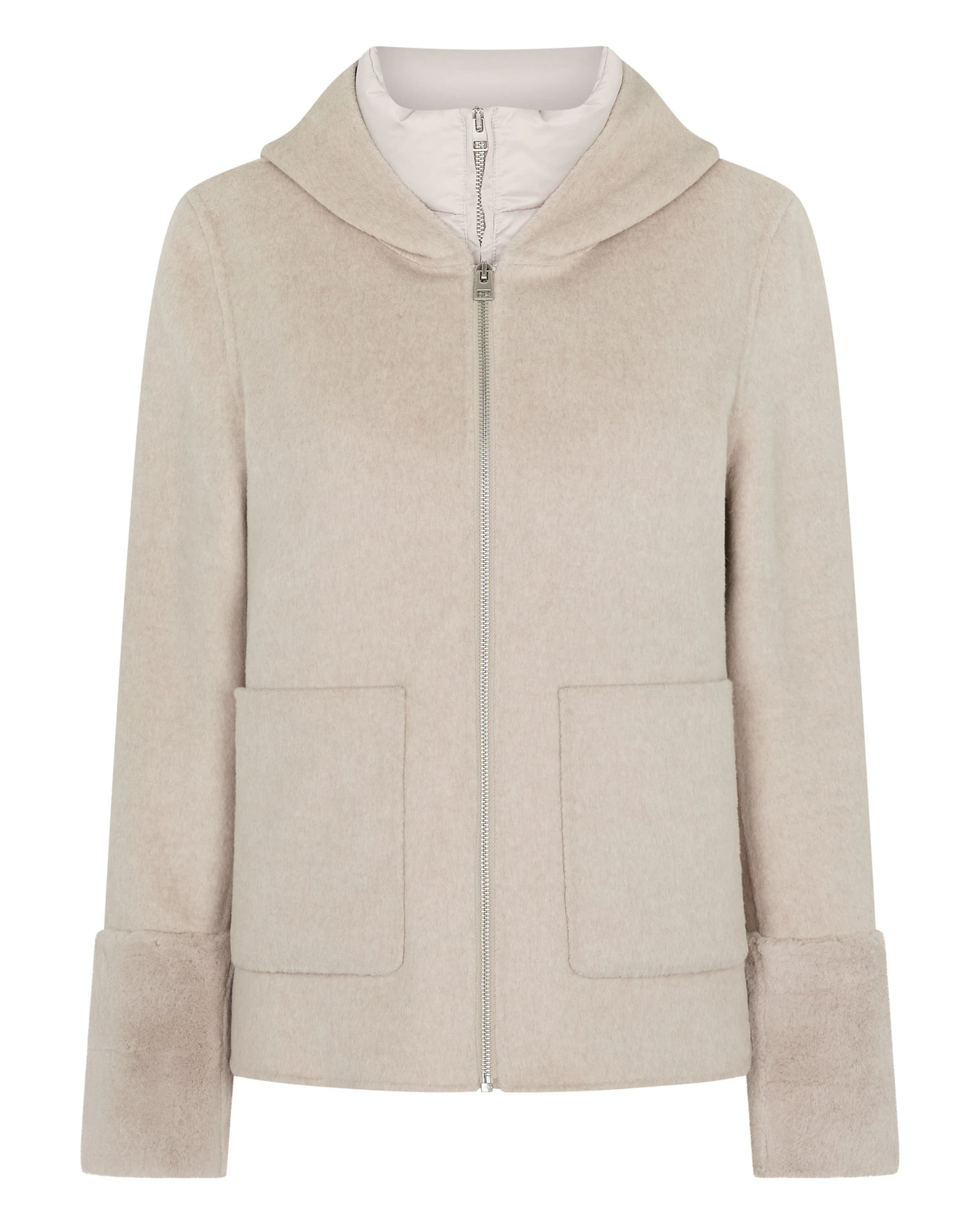 N.Peal Double Layer Jacket With Fur Trim in Beige Brown Dogtooth N.Peal Double Layer Jacket With Fur Trim in Beige Brown Dogtooth | Jackets | Coveti