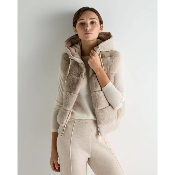 N.Peal Down Gilet With Rex Fur in Beige Brown