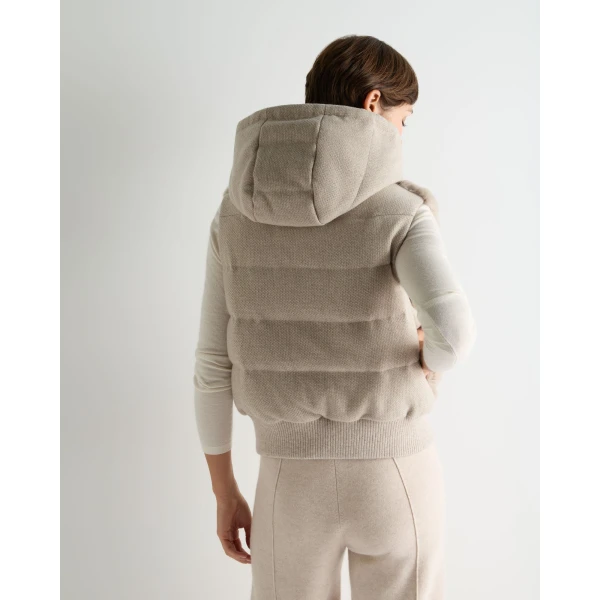 N.Peal Down Gilet With Rex Fur in Beige Brown