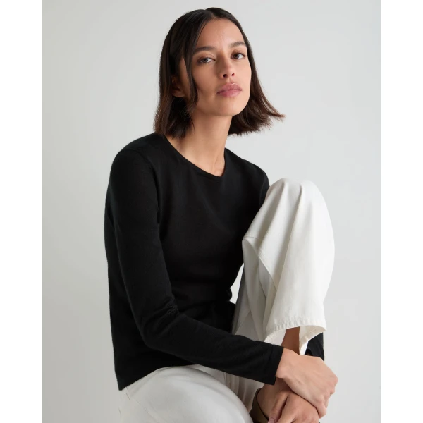 N.Peal Eden Superfine Cashmere Round Neck Top in Black
