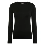 N.Peal Eden Superfine Cashmere Round Neck Top in Black | Long Sleeve | Coveti