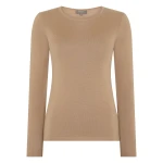 N.Peal Eden Superfine Cashmere Round Neck Top in Caramel Brown | Long Sleeve | Coveti