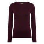 N.Peal Eden Superfine Cashmere Round Neck Top in Damson Red | Long Sleeve | Coveti
