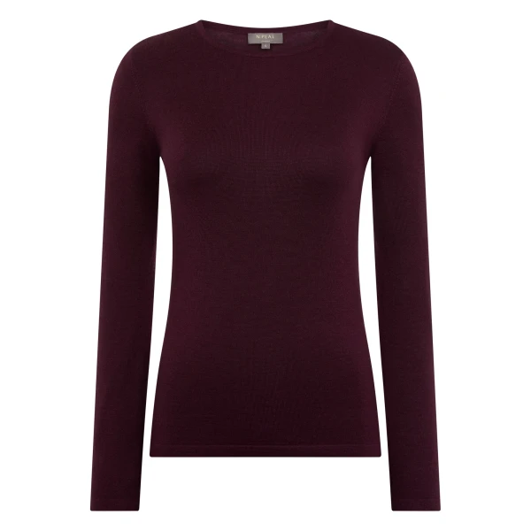Eden Superfine Cashmere Round Neck Top in Damson Red