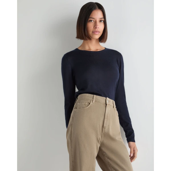 N.Peal Eden Superfine Cashmere Round Neck Top in Navy Blue