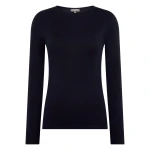 N.Peal Eden Superfine Cashmere Round Neck Top in Navy Blue | Long Sleeve | Coveti