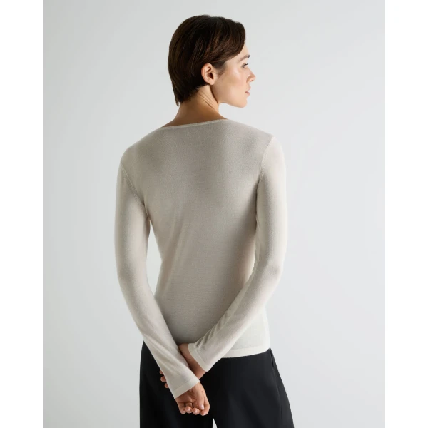 N.Peal Eden Superfine Cashmere Round Neck Top in New Ivory White