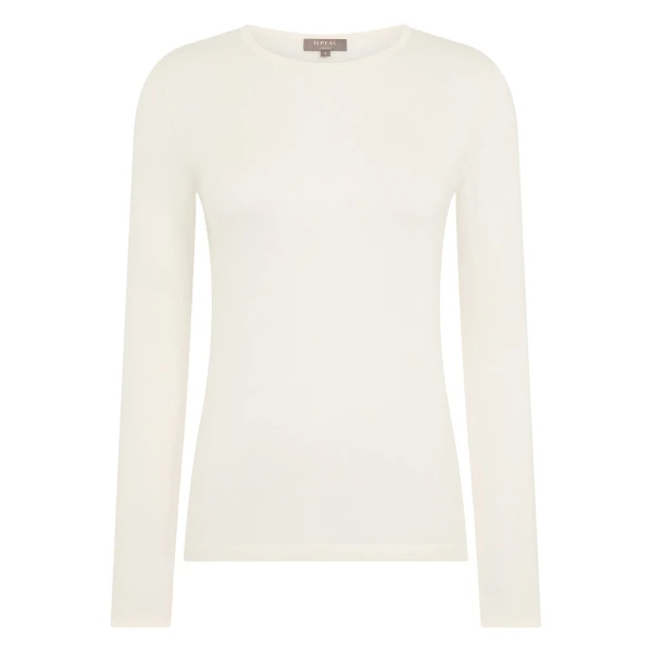 Eden Superfine Cashmere Round Neck Top in New Ivory White