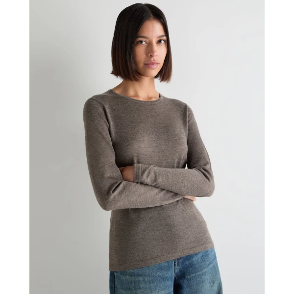 N.Peal Eden Superfine Cashmere Round Neck Top in Pecan Brown