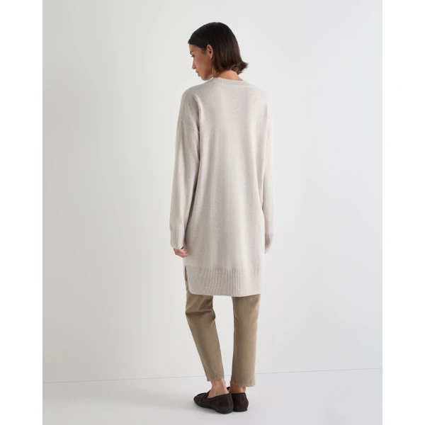 N.Peal Elise Long V Neck Cashmere Tunic in Pebble Grey