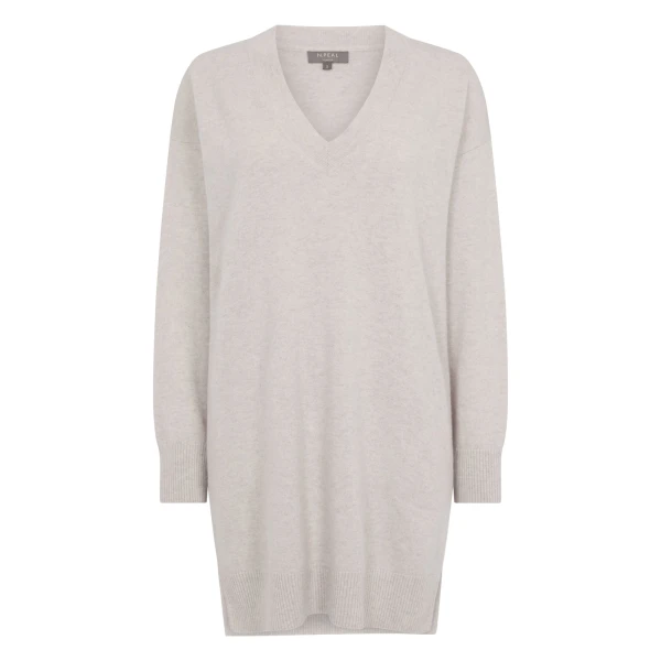 Elise Long V Neck Cashmere Tunic in Pebble Grey
