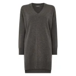 N.Peal Elise Long V Neck Cashmere Tunic in Wood Smoke Brown | Sweaters | Coveti