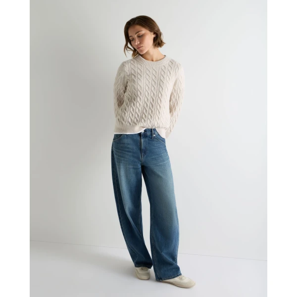N.Peal Emilia Cable Round Neck Cashmere Jumper With Lurex in Frost White Sparkle