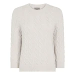N.Peal Emilia Cable Round Neck Cashmere Jumper With Lurex in Frost White Sparkle | Sweaters | Coveti