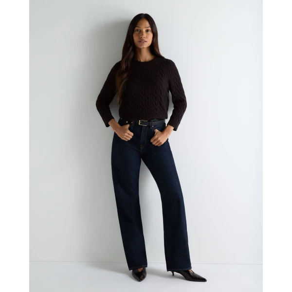 N.Peal Emilia Cable Round Neck Cashmere Jumper in Cocoa Brown