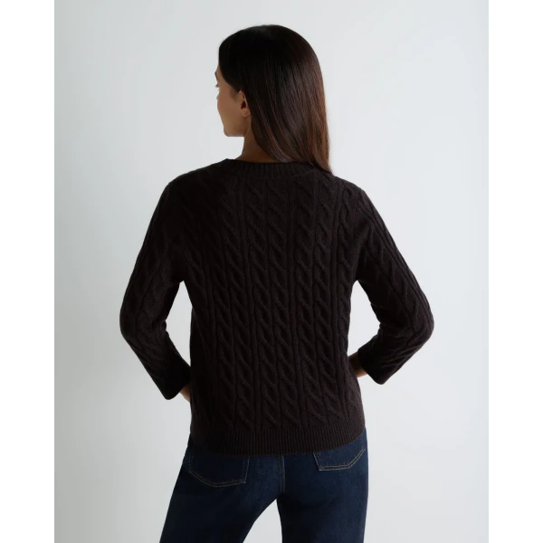 N.Peal Emilia Cable Round Neck Cashmere Jumper in Cocoa Brown