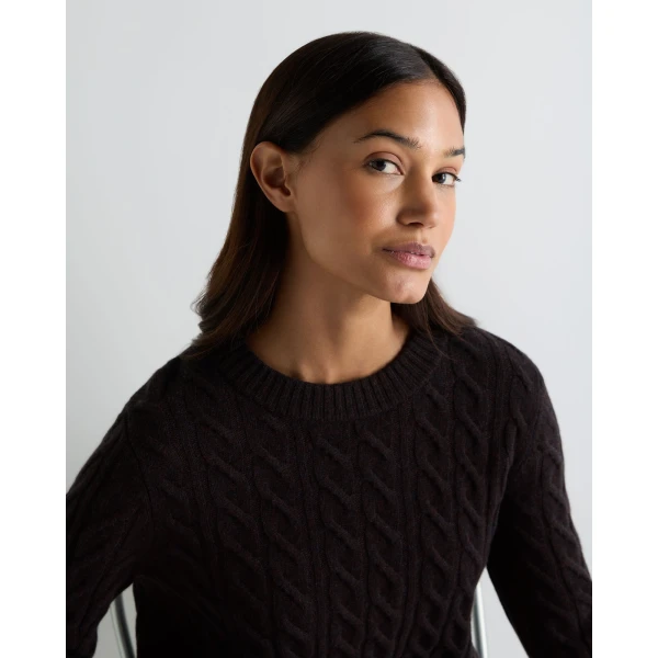 N.Peal Emilia Cable Round Neck Cashmere Jumper in Cocoa Brown