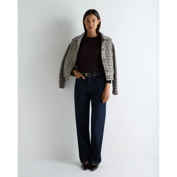 N.Peal Emilia Cable Round Neck Cashmere Jumper in Cocoa Brown