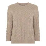 N.Peal Emilia Cable Round Neck Cashmere Jumper in Oatmeal Brown | Sweaters | Coveti
